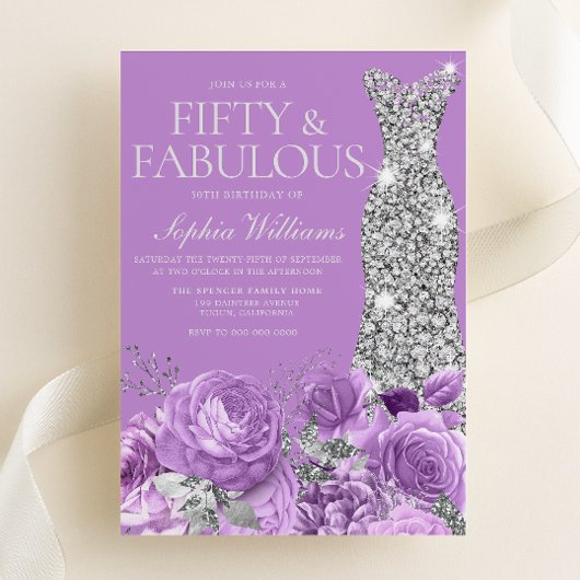 Invitation Purple & Silver Cinquante et fabuleux 50e annivers