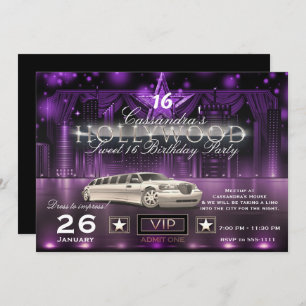 Invitation Purple & Silver City Lights Limo Hollywood Party