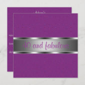 Invitation Purple Silver Fabuleux 40e anniversaire fête (Devant / Derrière)