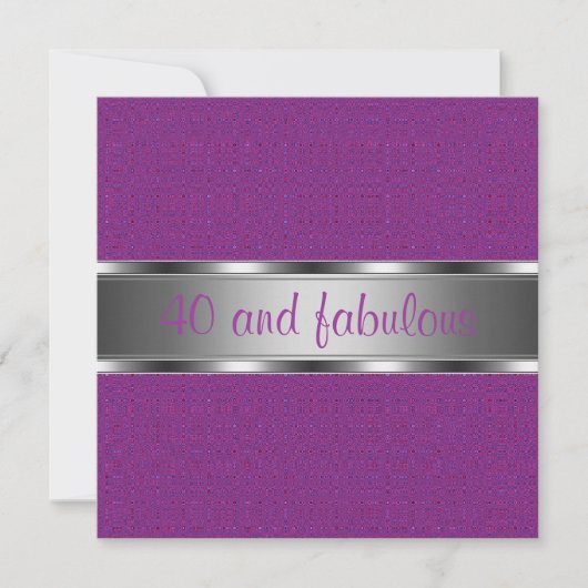 Invitation Purple Silver Fabuleux 40e anniversaire fête (Devant)