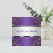 Invitation Purple Silver Floral 25e anniversaire fête (Debout devant)