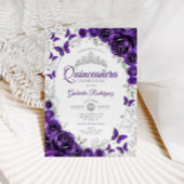 Invitation Purple Silver Floral Quinceanera