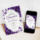 Invitation Purple Silver Floral Quinceanera