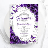 Invitation Purple Silver Floral Quinceanera