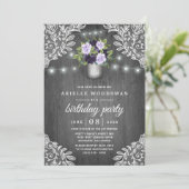 Invitation Purple Silver Grey Floral Russe fête d'anniversair (Debout devant)