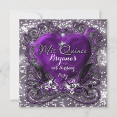 Invitation Purple & Silver Heart Mis Quince 15e (Devant)