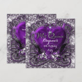 Invitation Purple & Silver Heart pour mes 15 ans (Devant / Derrière)