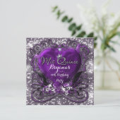 Invitation Purple & Silver Heart pour mes 15 ans (Debout devant)