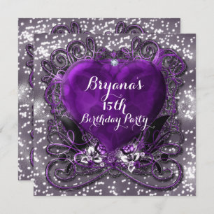 Invitation Purple & Silver Heart Sparkle N'importe quelle inv