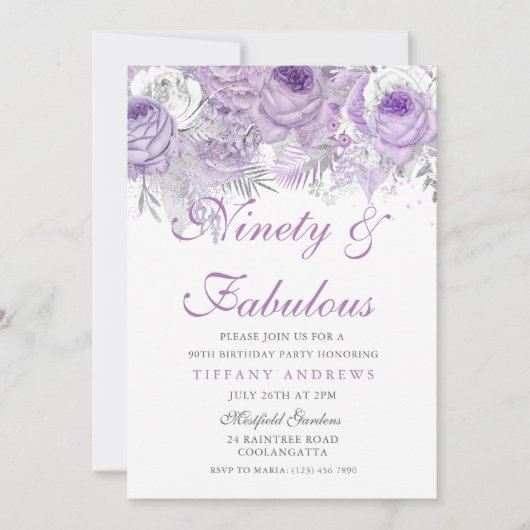 Invitation Purple Silver Ninety et fabuleux 90e anniversaire (Devant)