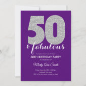 Invitation Purple Silver Parties scintillant 50 & Fabuleux fê (Devant)