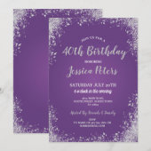 Invitation Purple & Silver Party Élégante étincelle d'anniver (Devant / Derrière)