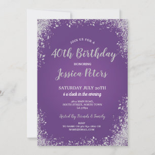 Invitation Purple & Silver Party Élégante étincelle d'anniver