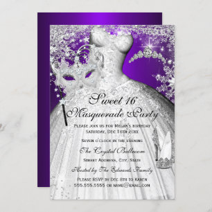 Invitation Purple Silver Princess Masquerade Sweet 16
