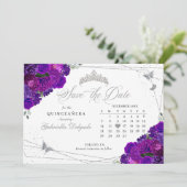 Invitation Purple & Silver Quinceañera Enregistrer La Date (Debout devant)