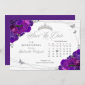 Invitation Purple & Silver Quinceañera Enregistrer La Date (Devant / Derrière)