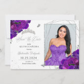 Invitation Purple & Silver Quinceañera Enregistrer La Date Ph (Devant)