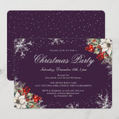 Invitation Purple Silver Snowflakes Christmas Holiday Party (Devant / Derrière)