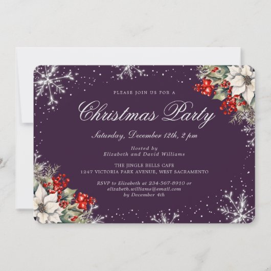 Invitation Purple Silver Snowflakes Christmas Holiday Party (Devant)