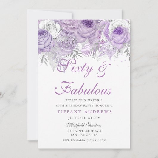 Invitation Purple Silver Soixante et fabuleux 60e anniversair (Devant)