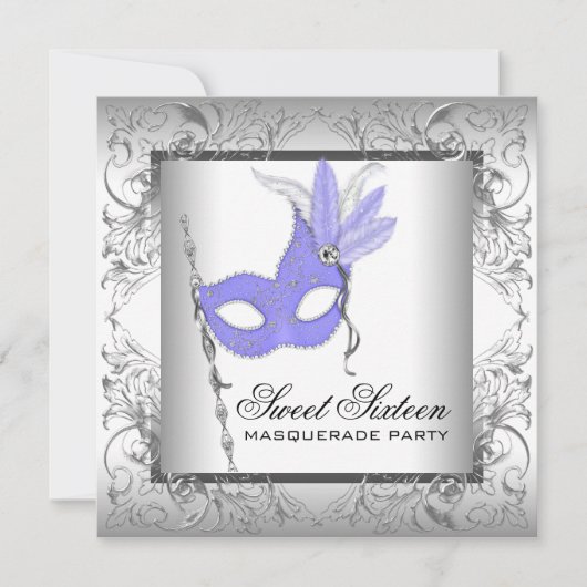 Invitation Purple Silver Sweet 16 Masquerade Party (Devant)