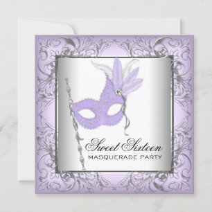 Invitation Purple Silver Sweet 16 Masquerade Party