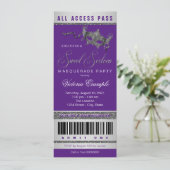 Invitation Purple Silver Sweet 16 Masquerade Party Ticket (Debout devant)