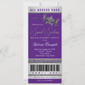 Invitation Purple Silver Sweet 16 Masquerade Party Ticket (Devant)