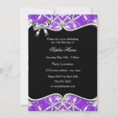 Invitation Purple Silver Sweet 16 Sparkle Tiara anniversaire (Dos)