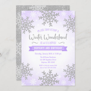 Invitation Purple Silver Winter Wonderland Girl Anniversaire
