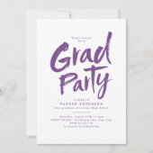 Invitation Purple Simple Moderne Brosse Script Grad Party (Devant)