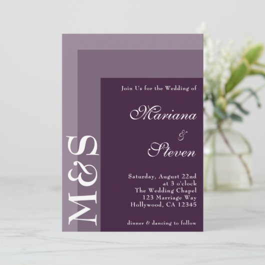 Invitation Purple Simple Moderne Chic Script Mariage Invitati (Debout devant)