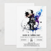 Invitation Purple Simple Ninja Boy Digital Anniversaire (Devant / Derrière)