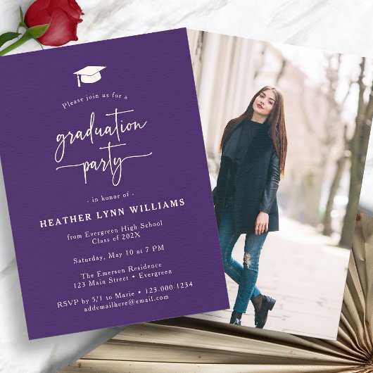 Invitation Purple Simple Photo Graduation