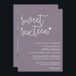 Invitation Purple Simple Script Sweet 16 Anniversaire Photo<br><div class="desc">Purple Simple Minimaliste Script Sweet 16 Anniversaire Photo Invitation</div>