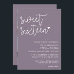 Invitation Purple Simple Script Sweet 16 Anniversaire Photo<br><div class="desc">Purple Simple Minimaliste Script Sweet 16 Anniversaire Photo Invitation</div>