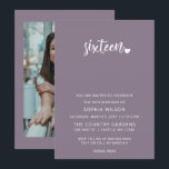 Invitation Purple Simple Script Sweet 16 Anniversaire Photo<br><div class="desc">Purple Simple Minimaliste Script Sweet 16 Anniversaire Photo Invitation</div>