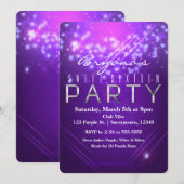 Invitation Purple Sparkle Club Vibe Anniversaire FÊTE Invitat (Devant / Derrière)