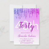 Invitation Purple Sparkle Parties scintillant 40e fête d'anni (Devant)