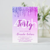 Invitation Purple Sparkle Parties scintillant 40e fête d'anni (Debout devant)