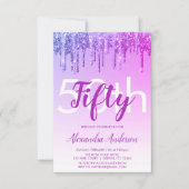 Invitation Purple Sparkle Parties scintillant 50e fête d'anni (Devant)