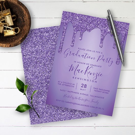 Invitation Purple Sparkle Parties scintillant Drives Graduati