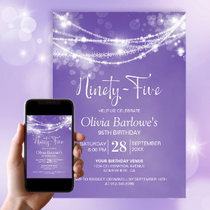 Invitation Purple String Lights 95e fête d'anniversaire