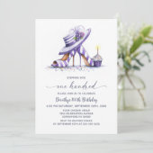Invitation Purple Striped High Heel Shoes 100th Birthday (Debout devant)