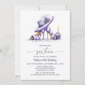 Invitation Purple Striped High Heel Shoes 16th Birthday Party (Devant)