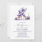 Invitation Purple Striped High Heel Shoes 21st Birthday Party (Devant)
