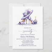 Invitation Purple Striped High Heel Shoes 70th Birthday Party (Devant)