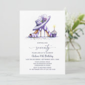 Invitation Purple Striped High Heel Shoes 70th Birthday Party (Debout devant)