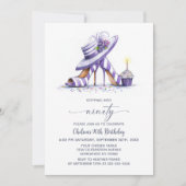 Invitation Purple Striped High Heel Shoes 90th Birthday Party (Devant)