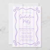 Invitation Purple Stripes Bow Frame Graduation Party Photo (Devant)